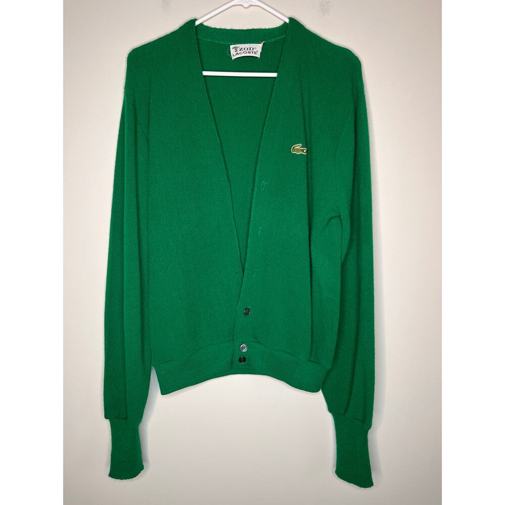 Lacoste Men's Green Cotton V-Neck Cardigan